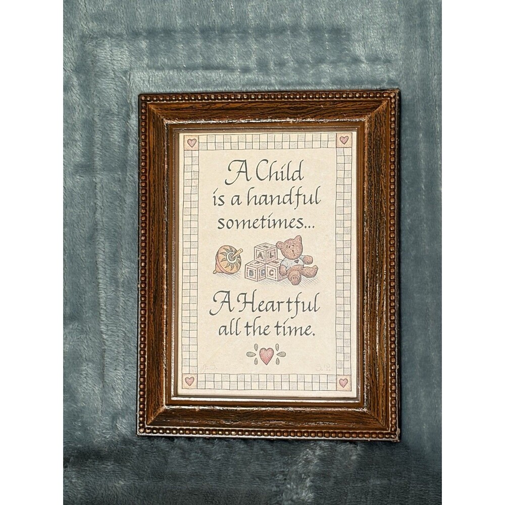 Vintage Creative Calligraphy initialed Framed Print Teddy Bear Child Cottagecore